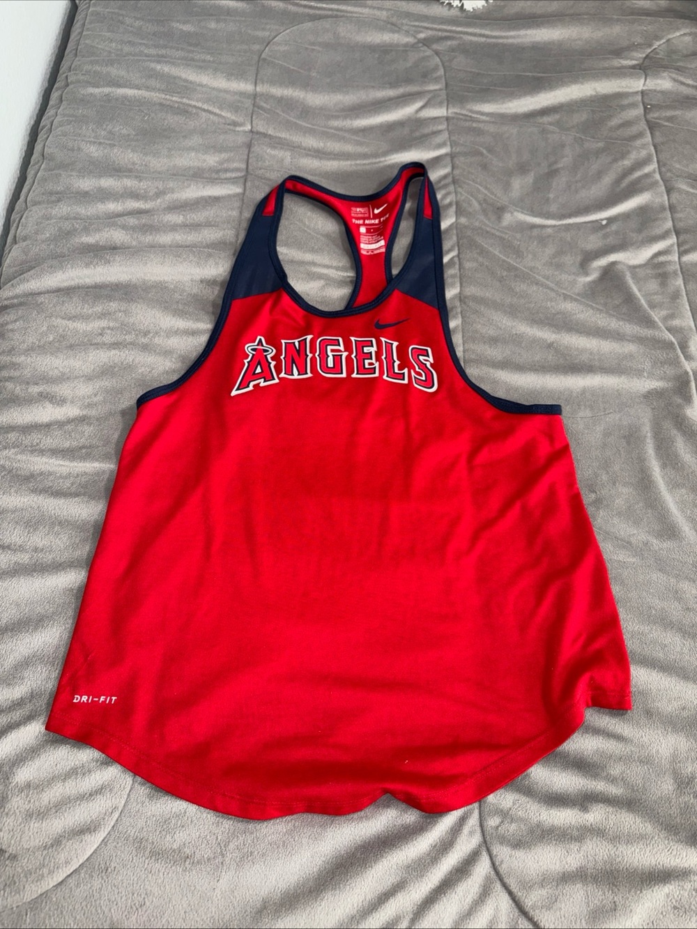 Nike Angels baseball fan logo Red and Navy Dri-FIT Athletic racer back Tee Sz S